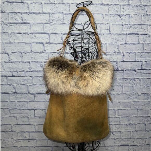 Authentic Prada Real Fox Fur & Suede Shoulder Bag COA In Photos Has Flaws* - Picture 2 of 16